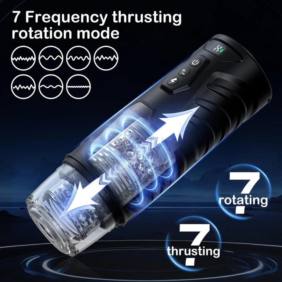 Front view of MM Infinity Love Automatic Male Masturbator, premium hands-free adult toy