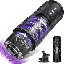 Cargar imagen en el visor de la galería, High-resolution image of MM Infinity Love Automatic Male Masturbator on white background, showing sleek black design and soft inner sleeve
