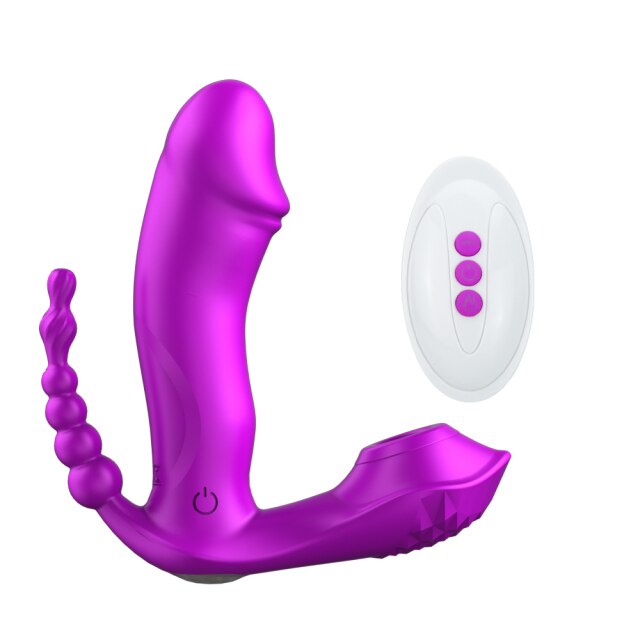 3 IN 1 Sucking Vibrator 7 Mode Vibrating Sucker Anal Vagina Clitoris Stimulator